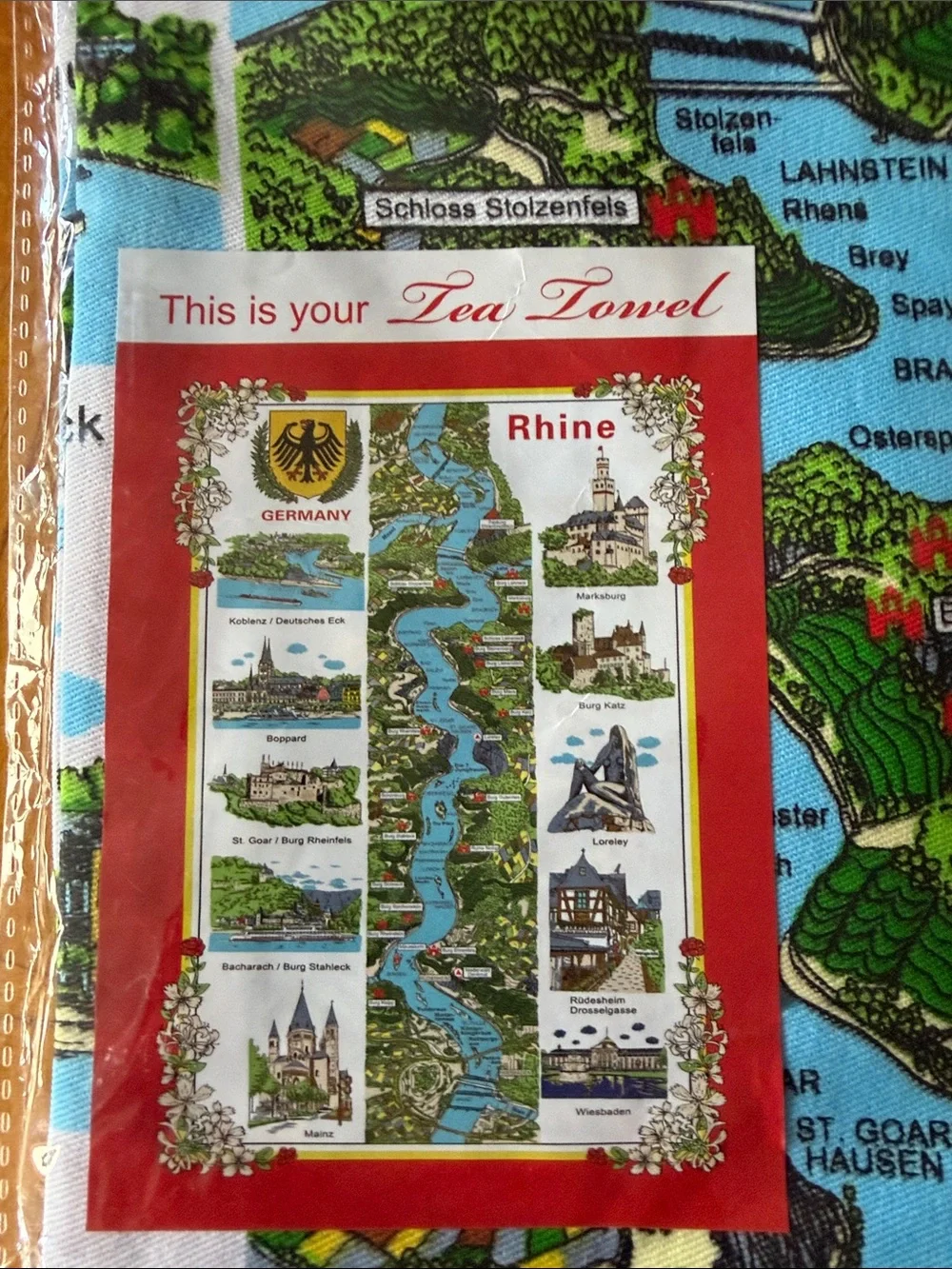 rhine river tea towel rhine map